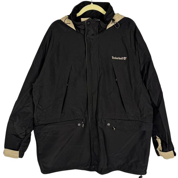 Timberland Vintage Y2K Full Zip Hooded Utility Cargo Windbreaker Jacket Sz Large - Picture 1 of 15